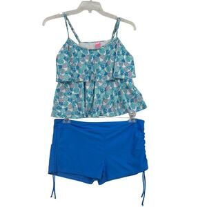Simply Southern Tankini Swimsuit Size XL Blue Pineapple 2 Piece Tiered Boy Short